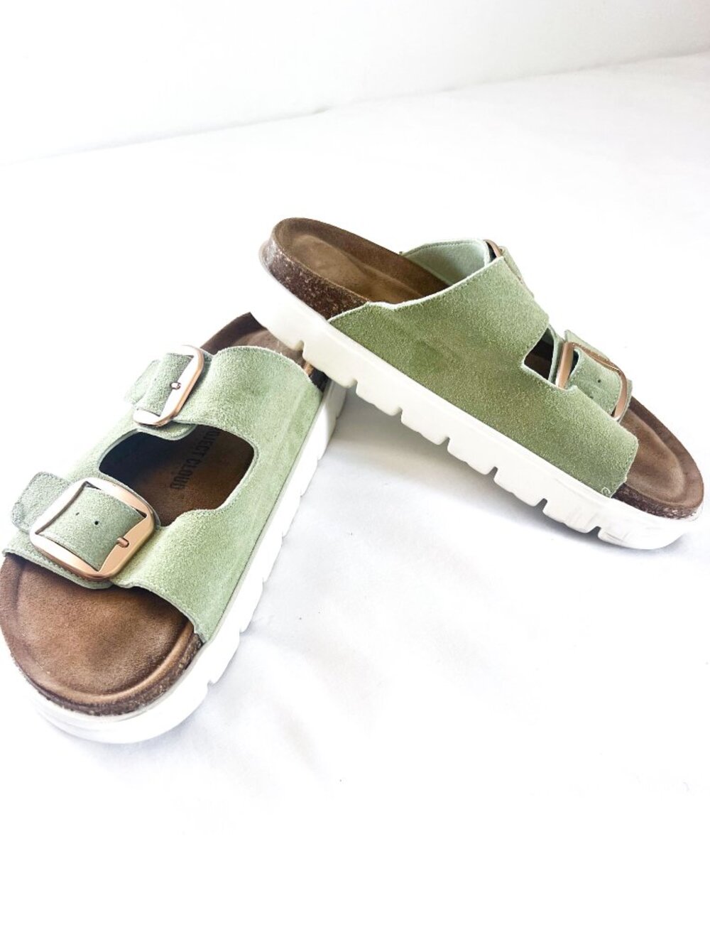 Project Cloud Memory Foam Greece Chunky Slip on Sandals Size 10 Sage Suede - Picture 5 of 9